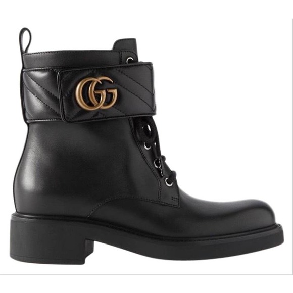GUCCI Marmont GG logo leather combat boots - Picture 1 of 4